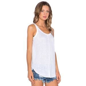 Chaser NWT Double Scoop Seamed Shirttail Linen Blend Tunic Tank White